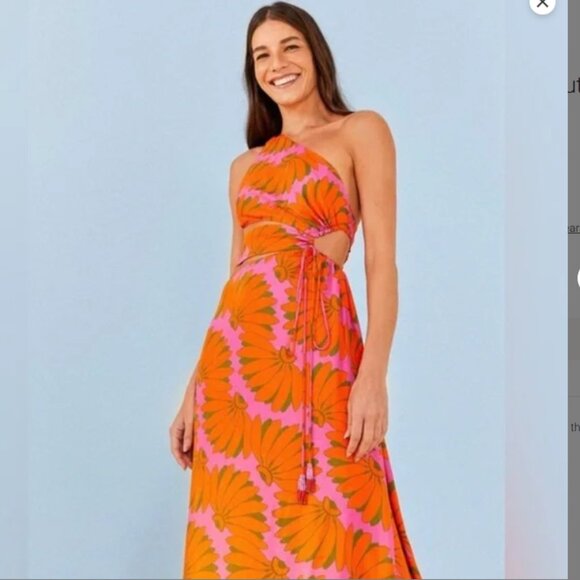 FARM Rio Orange and Pink Midi Dress - Picture 2 of 6